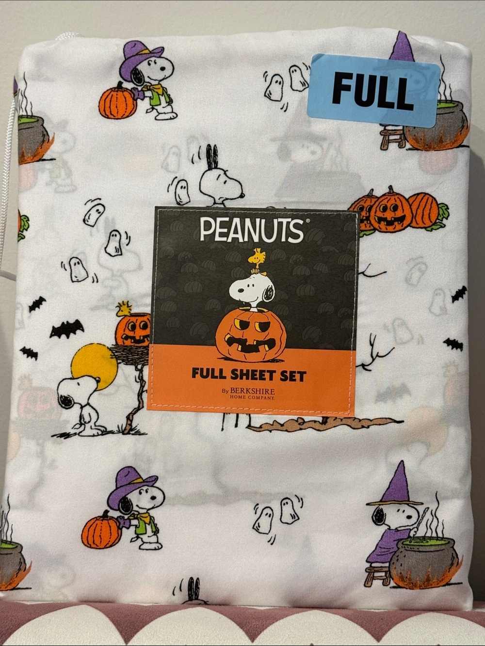 New Peanuts Snoopy Halloween Sheet Set white orange - Full